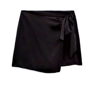 Zara black satin wrap skort, size M